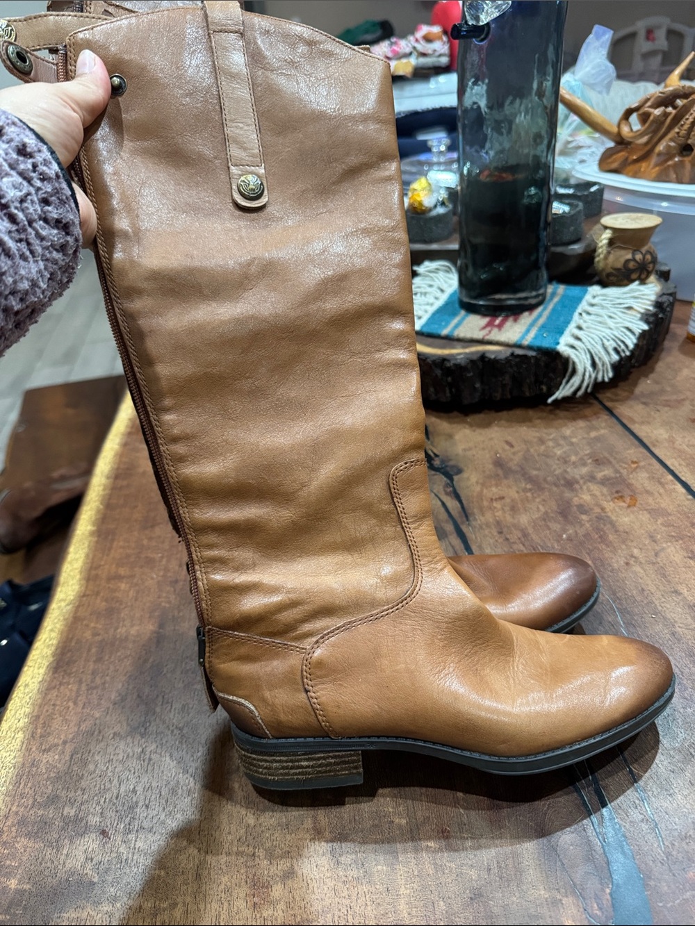 Sam Edelman Tan Lace-Up Knee-High Leather Boots